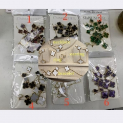 Fashion Popular Stainless Steel Four Leaf Clover Jewelry Necklace Earrings Bracelet  ring 4-piece VCA Jewelry Set Wholesale for Women