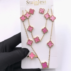 13MM Fashion Popular Stainless Steel Four Leaf Clover Jewelry Necklace Earrings Bracelet  ring 4-piece VCA Jewelry Set Wholesale for Women