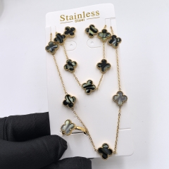 13MM Fashion Popular Stainless Steel Four Leaf Clover Jewelry Necklace Earrings Bracelet  ring 4-piece VCA Jewelry Set Wholesale for Women