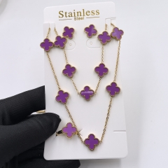 13MM Fashion Popular Stainless Steel Four Leaf Clover Jewelry Necklace Earrings Bracelet  ring 4-piece VCA Jewelry Set Wholesale for Women