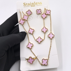 13MM Fashion Popular Stainless Steel Four Leaf Clover Jewelry Necklace Earrings Bracelet  ring 4-piece VCA Jewelry Set Wholesale for Women