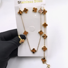 13MM Fashion Popular Stainless Steel Four Leaf Clover Jewelry Necklace Earrings Bracelet  ring 4-piece VCA Jewelry Set Wholesale for Women