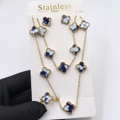 13MM Fashion Popular Stainless Steel Four Leaf Clover Jewelry Necklace Earrings Bracelet  ring 4-piece VCA Jewelry Set Wholesale for Women