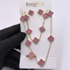 13MM Fashion Popular Stainless Steel Four Leaf Clover Jewelry Necklace Earrings Bracelet  ring 4-piece VCA Jewelry Set Wholesale for Women