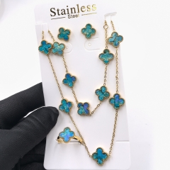 13MM Fashion Popular Stainless Steel Four Leaf Clover Jewelry Necklace Earrings Bracelet  ring 4-piece VCA Jewelry Set Wholesale for Women