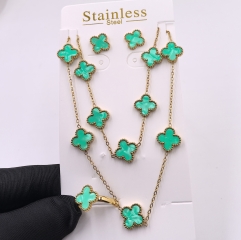 13MM Fashion Popular Stainless Steel Four Leaf Clover Jewelry Necklace Earrings Bracelet  ring 4-piece VCA Jewelry Set Wholesale for Women