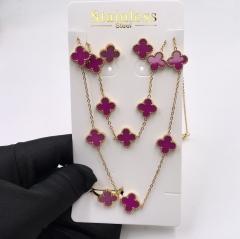 13MM Fashion Popular Stainless Steel Four Leaf Clover Jewelry Necklace Earrings Bracelet  ring 4-piece VCA Jewelry Set Wholesale for Women