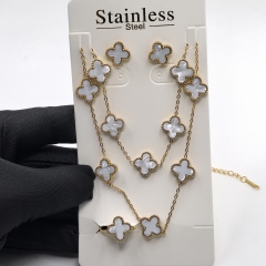 13MM Fashion Popular Stainless Steel Four Leaf Clover Jewelry Necklace Earrings Bracelet  ring 4-piece VCA Jewelry Set Wholesale for Women