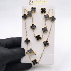 13MM Fashion Popular Stainless Steel Four Leaf Clover Jewelry Necklace Earrings Bracelet  ring 4-piece VCA Jewelry Set Wholesale for Women