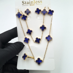 13MM Fashion Popular Stainless Steel Four Leaf Clover Jewelry Necklace Earrings Bracelet  ring 4-piece VCA Jewelry Set Wholesale for Women