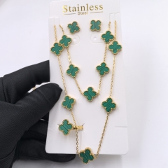 13MM Fashion Popular Stainless Steel Four Leaf Clover Jewelry Necklace Earrings Bracelet  ring 4-piece VCA Jewelry Set Wholesale for Women
