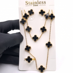 13MM Fashion Popular Stainless Steel Four Leaf Clover Jewelry Necklace Earrings Bracelet  ring 4-piece VCA Jewelry Set Wholesale for Women
