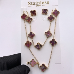 13MM Fashion Popular Stainless Steel Four Leaf Clover Jewelry Necklace Earrings Bracelet  ring 4-piece VCA Jewelry Set Wholesale for Women