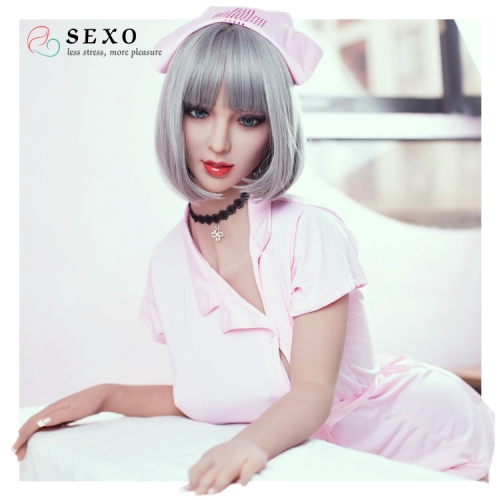 SEXO 165cm Short grey hair sexy nurse role play silicone love dolls