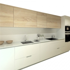 Straight wood grain kitchen cabinet design