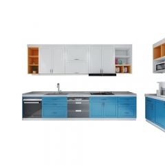 blue base kitchen cabinets and white wall kitchen cabinets