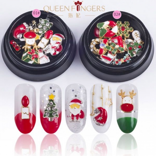 PNR-131-02  Queen fingers fashion christmas nail art jewelry set box 10pcs santa nails stones