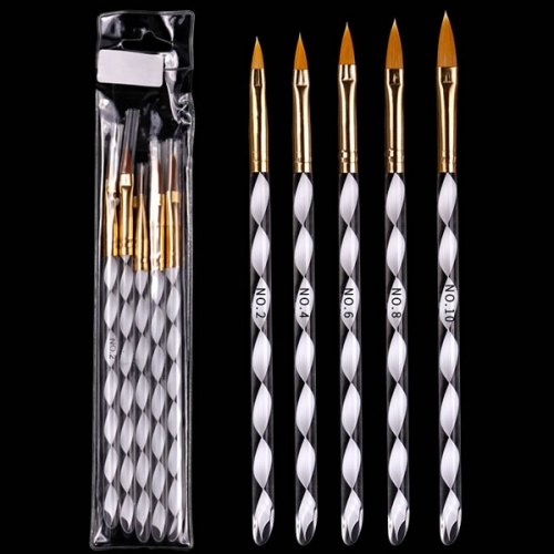 W51-2  Nail Art Crystal Brush UV Gel Builder Painting Dotting Pen Carving Tips Manicure Salon Tools