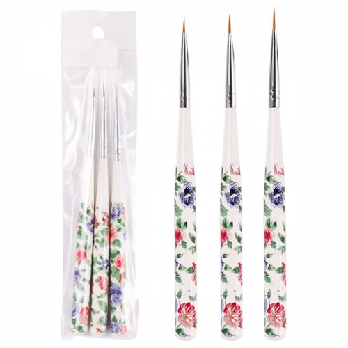 W60-3  3pcs UV Gel Painting Brush Set Acrylic Nylon Hair Flowers Drawing Nail Liner