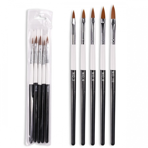 W48-2  5pcs/set Nail Art Acrylic Liquid Powder UV Polish Gel Extension Builder Brush Flower Drawing Painting Pen Manicure Tool
