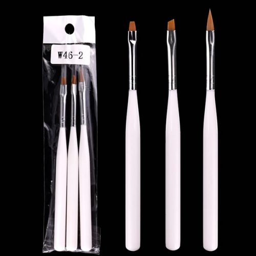 W46-2 3Pcs Pink Flat Liner Drawing Brush Set Paint Pen Painting Manicure Nail Art Tools
