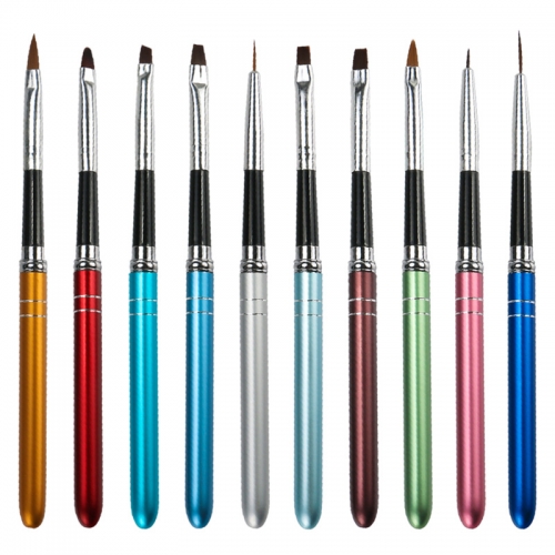 NBS-12  10Pcs/lot Nail Art Brush Set 10 Colors Different Sizes Copper Handle Design