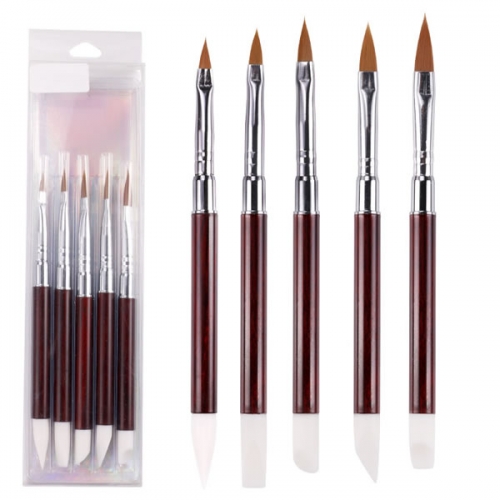 W20-3 2 Way Nail Art Brush Pen Silicone Head Carving Emboss 6pcs