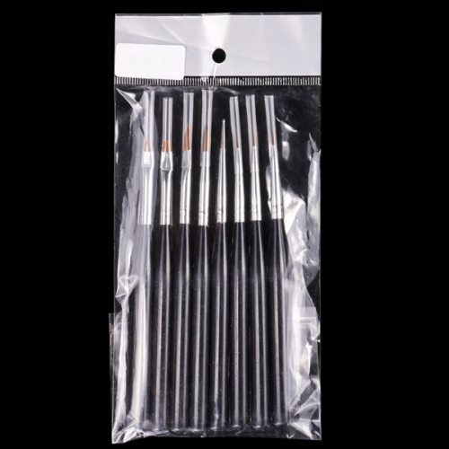 W53-3 8Pcs/set Black Nail Art Acrylic UV Gel Brushes Dotting Pen Liner Tools Kit