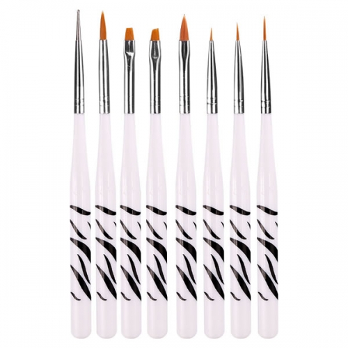 W53-4 8Pcs Professional Zebra UV Gel Nail Art Acrylic 8 Size Flat Brush Pen Dotting