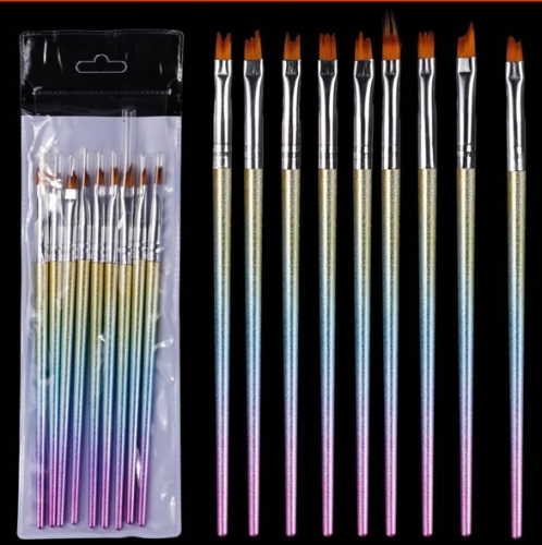 NBS-82 9pcs/set colourful handle nailart brush