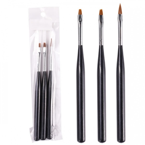 W46-4 3pcs/set Black Handle Nail art Professional Drawing Painting Pen UV gel salon polish