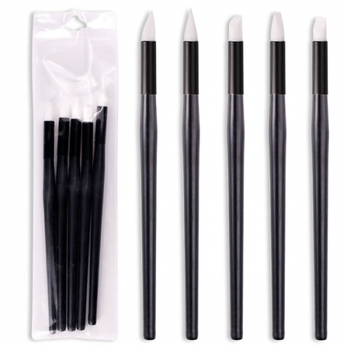 W65-5 5pcs/set Professional Black Nail Art Pen Brushes Soft Silicone Carving