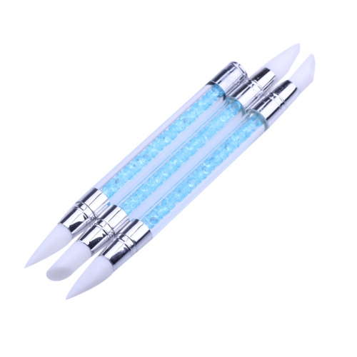 SNP-04 3Pcs/1 Set Nail Hollow Engraved Embossing Pen Nail Art Brushes Silicone Head Nail Brush Pencil With Acrylic Handle
