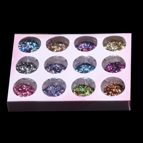 GSP-44 12 Fixed Colors Holographic Nail art 1mm shapes spangle sequins Hexagon Sparkle Flakies