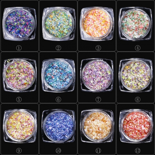 GSP-50 12boxes/set Summer Mixed Colors Irregular Thin Snow Flower 3D Nail Art Decor