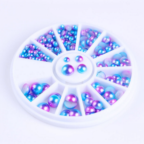 PGB-23 6Colour Avilable Mix Size Pearl Flat Back 3D AB Rhinestone Glitter Wheel Nail Art Beads