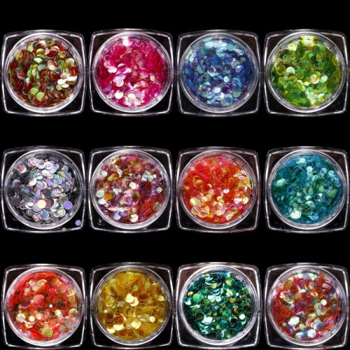 PGP-82 12PCS/Set 3D Round Size Mixed Sequins Flake Holographic Nail Powder Glitter