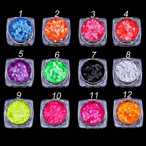 PGP-68 12 Grids/Set Mix Colors Glitter Stars Pentagram Sequins Acrylic Nail Art