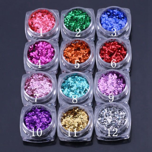 PGP-52 12 Color/Box Nail Glitter Powder 1mm Round Laser Shape Sequins For Nail Art Holographic
