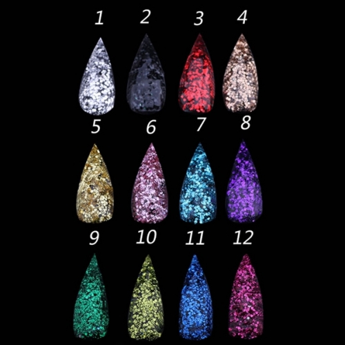 PGP-67 12 Colors Mixed Nail Glitter Powder Hexagon Shape Design For Nail