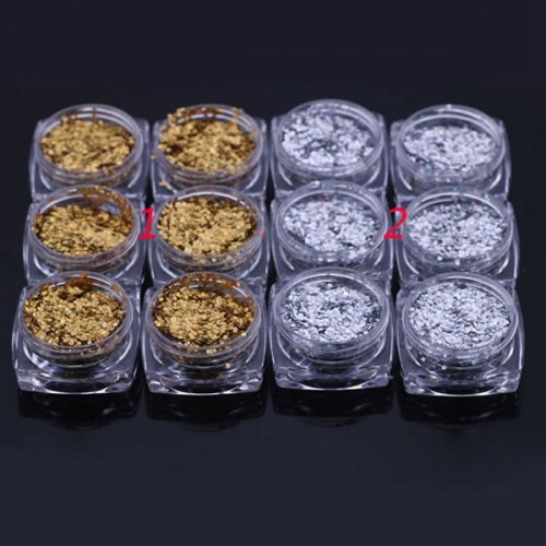 PGP-66 Silver/Gold Sequins Nail Glitter Powder Dust Tinsel Spangles for Nails Paillettes