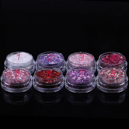 PGP-58 8boxes/set Laser Mixed Nail Glitter Powder Sequins Shinning Colorful