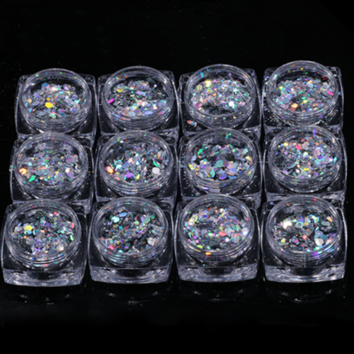 PGP-36 12Bottle/set Shining Silver Nail Glitter Powder 3D Sequins For Nail Art