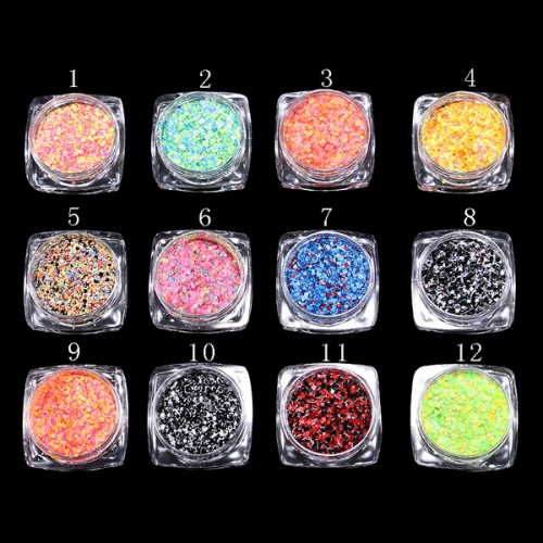 PGP-77 12 Colors Strip/Round/Hexagon Shape Mix Size Nail Art Acrylic Glitter Sequins Powder Set supplies Decoration