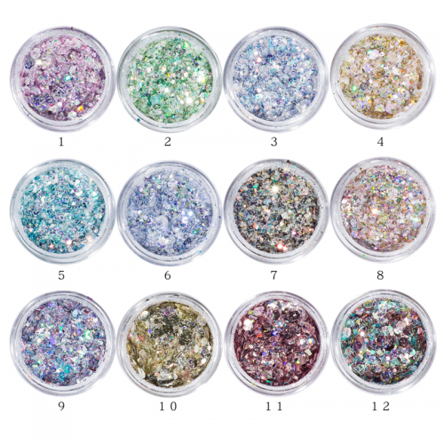 PGP-102 12Boxes/Set Mixed Colors Shiny Glitter For Nails Hexagon Irregular Flakes