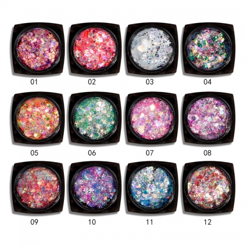 PGP-111 Laser Mixed Nail Glitter Powder Sequins Shinning Colorful