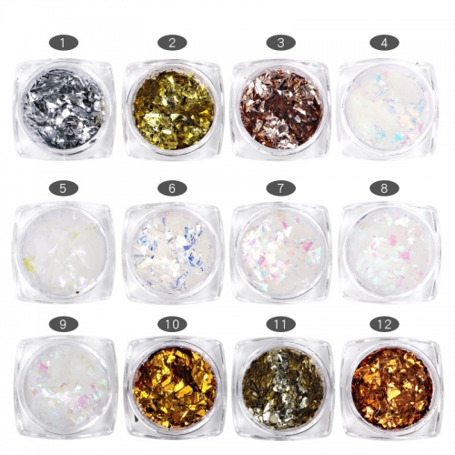 PGP-95 12 Colors Giltter Sequin Fluorescent Glass Paper Dust Powder Nail Art Manicure Tool DIY