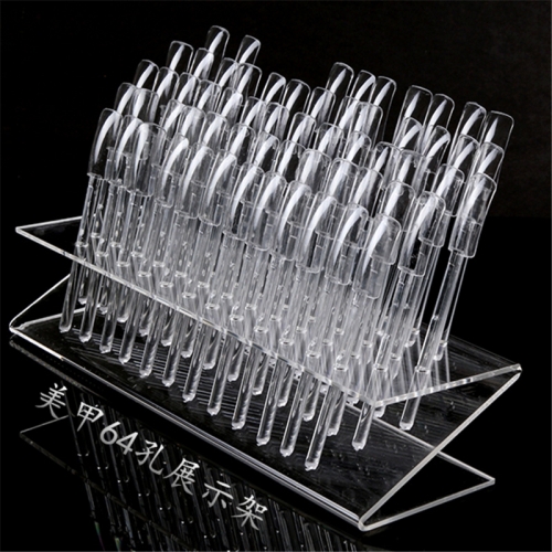 PAD-15 64 Tips Pop Sticks Clear Acrylic Nail Art Display Stand Nails Polish Practice