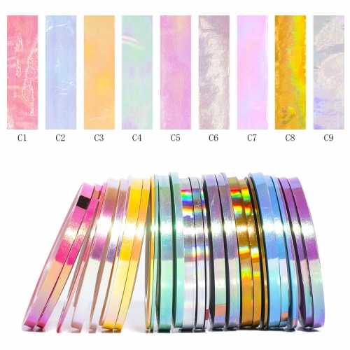 NLS-12 50Rolls/Set Holographic Nail Line Decal Set Striping Tapes 2mm Adhesive Laser