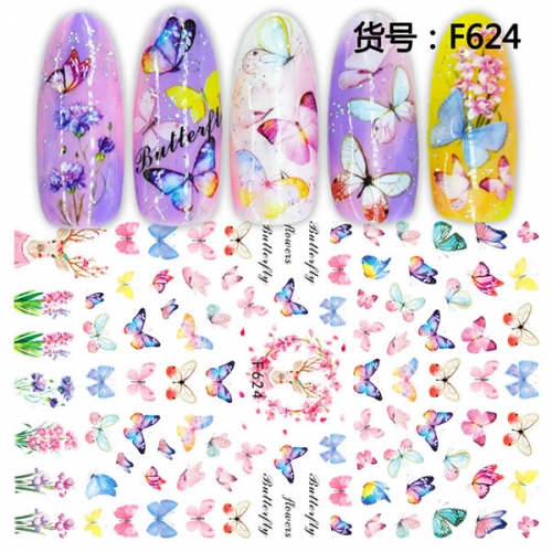 F F624-633 10 Designs butterfly rose heart nail stickers